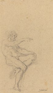 Ein sitzender nackter Mann zeigt nach rechts von Francesco Solimena