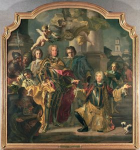 Gundaker Graf Althann übergibt dem Kaiser Karl VI. (Karl III. von Ungarn) (1685-1740) das Inventar der Kaiserlichen Gemäldesammlung in der Stallburg von Francesco Solimena