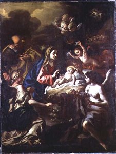 Geburt Christi mit anbetenden Engeln und Verkündigung an die Hirten von Francesco Solimena