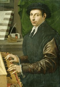 Porträt eines Mannes, der ein Virginal spielt