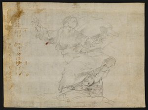 Studien für Christus, der der heiligen Katharina von Siena ein neues Herz gibt (recto); Gottvater in der Luft mit ausgestreckten Armen (verso) von Francesco Vanni