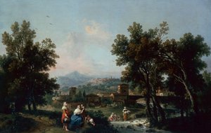 Waldlandschaft mit Wäscherinnen an einem Fluss von Francesco Zuccarelli