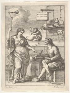 Ein Affe arbeitet mit einem Mörser und Stößel, unten Lorenzo Lippi schreibt seinen humorvollen ..., ca. 1710-64