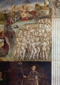 Allegorie des Monats Mai, Detail des Triumphs von Apollo, nackte Kinder und neun Musen (Detail) Fresko von Francesco del Cossa, Ferrara, Palazzo Schifanoia, Salone dei Mesi von Francesco del Cossa