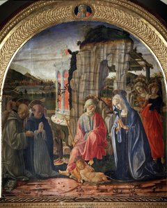 Geburt Christi mit St. Bernhard und St. Thomas von Aquin von Francesco di Giorgio Martini
