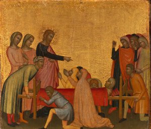 Der heilige Johannes der Evangelist erweckt Satheus zum Leben, ca. 1370 von Francescuccio Ghissi