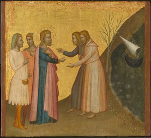 Acteus und Eugenius bitten St. Johannes den Evangelisten, ihren Reichtum wiederherzustellen, ca. 1370-1380 von Francescuccio Ghissi