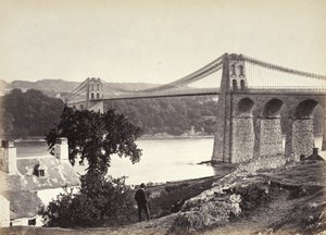 Bangor, Hängebrücke, von Anglesey aus (254) von Francis Bedford