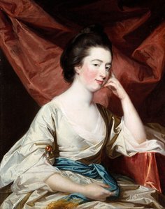 Porträt einer Dame in einem weißen Kleid und blauer Schärpe von Francis Cotes