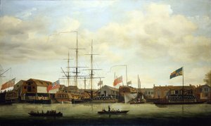 Eine kleine Werft an der Themse, mit zwei im Bau befindlichen Booten von Francis Holman