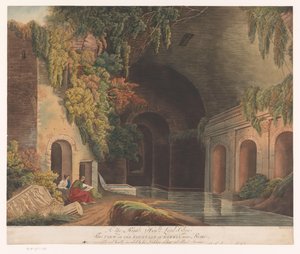 Zwei Zeichner am Nymphaeum von Egeria im Caffarella-Park bei Rom von Francis Jukes