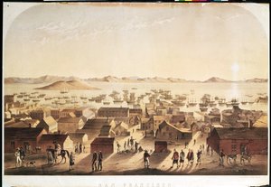 Eine Gesamtansicht von San Francisco, veröffentlicht von M und N Hanhart, ca. 1850-52