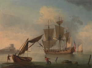 Eine Englische Schaluppe in der Nähe der Küste