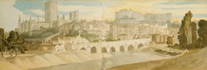 Kathedrale und Schloss von Durham vom Fluss Wear aus, 1811