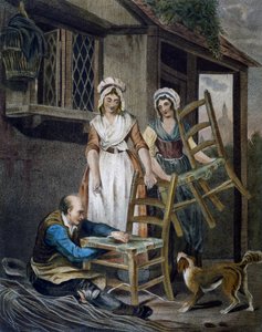 Herstellung von Korbstuhlsitzen, Gravur von Francis Wheatley (1747-1801) aus Cries in London, Vereinigtes Königreich