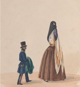 Elegante Frau und ihr Page, aus einer Gruppe von Zeichnungen, die Peruaner darstellen, ca. 1848 von Francisco