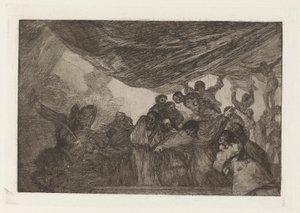 Disparate claro (Klarer Unsinn), auch bekannt als Sin recomendarse a Dios ni al diablo (Ohne sich weder Gott noch dem Teufel zu empfehlen), aus der Serie Los disparates (Los proverbios) von Francisco de Goya