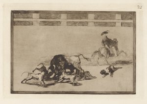 Echan perros al toro (Sie lassen Hunde auf den Stier los), Platte 25 aus La tauromaquia von Francisco de Goya