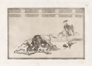 Sie lassen Hunde auf den Stier los, Platte 25 aus La tauromaquia von Francisco de Goya