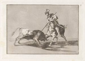 El Cid Campeador spießt einen weiteren Stier auf, Platte 11 aus La tauromaquia