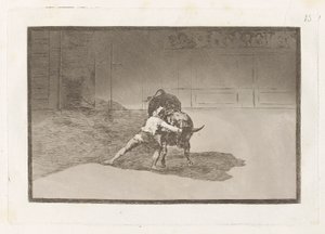 El famoso Martincho poniendo banderillas al quiebro (Der berühmte Martincho setzt die Banderillas und spielt den Stier mit der Bewegung seines Körpers), Platte 15 aus La tauromaquia