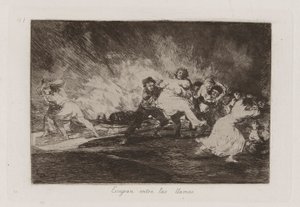 Escapan entre las llamas (Sie entkommen durch die Flammen), Platte 41 aus Los desastres de la guerra (Die Schrecken des Krieges)