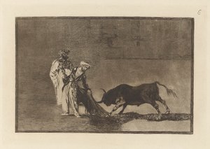 Die Mauren machen ein anderes Spiel im Ring und rufen den Stier mit ihrem Burnous, Platte 6 aus La tauromaquia
