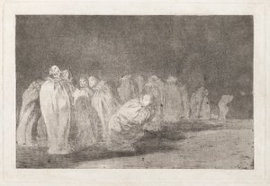Die Männer in Säcken, auch bekannt als So el sayal, hay al (Es gibt etwas unter dem Sacktuch), aus der Serie Los disparates (Los proverbios) von Francisco de Goya
