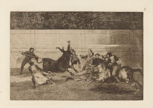 Mort de Pepe Illo (Tod von Pepe Illo, 2. Komposition), Platte E aus La tauromaquia (dritte Ausgabe) von Francisco de Goya