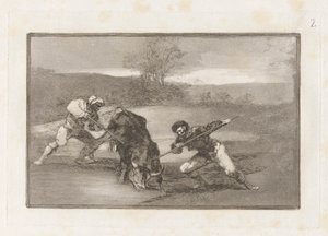 Eine andere Art zu jagen zu Fuß, Platte 2 aus La tauromaquia von Francisco de Goya