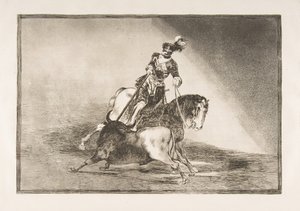 Tafel 10 aus La Tauromaquia: Karl V. spießt einen Stier in der Arena von Valladolid, 1816