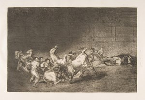 Tafel 32 aus der Tauromaquia: Zwei Teams von Picadores nacheinander geworfen, 1816 von Francisco de Goya