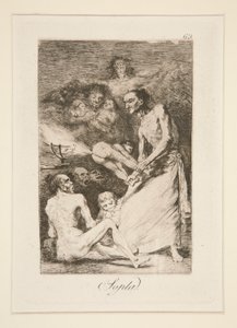 Sopla (Blasen), Tafel 69 aus der Serie Los caprichos von Francisco de Goya