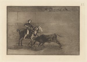Männlicher Mut der berühmten Pajuelera in der Arena von Saragossa, Platte 22 aus La tauromaquia