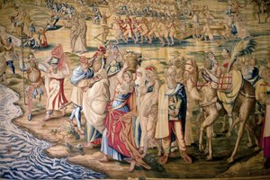 Eroberung von Tunis (Detail) - Tapisserie von Francisco und Cornelius Van der Goten (18. Jahrhundert), gewebt in der königlichen Tapisseriefabrik, Mitte des 18. Jahrhunderts, nach der Tapisserie des 16. Jahrhunderts von Willem de Pannemaker