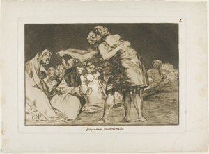 Die schlecht Verheiratete verpasst nie eine Gelegenheit, es zu sagen, Platte sieben aus Los Proverbios von Francisco Jose de Goya y Lucientes