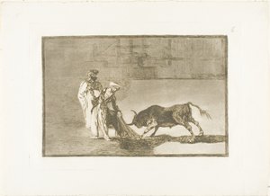 Die Mauren machen ein anderes Spiel im Ring und rufen den Stier mit ihrem Burnous, Platte sechs aus Die Kunst des Stierkampfs von Francisco Jose de Goya y Lucientes