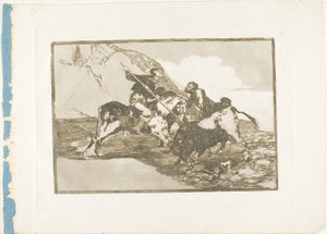 Die Art und Weise, wie die alten Spanier Stiere zu Pferd auf freiem Feld jagten, Platte eins aus Die Kunst des Stierkampfs von Francisco Jose de Goya y Lucientes