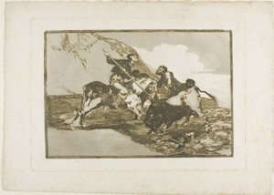 Die Art und Weise, wie die alten Spanier Stiere zu Pferd auf freiem Feld jagten, Platte eins aus Die Kunst des Stierkampfs von Francisco Jose de Goya y Lucientes