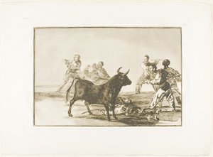 Das Gesindel lähmt den Stier mit Lanzen, Sicheln, Banderillas und anderen Waffen, Platte zwölf aus Die Kunst des Stierkampfs