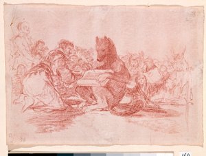 Krieg Destres: „Das ist das Schlimmste“. Darstellung der Anhänger der Monarchie von Ferdinand VII. von Spanien als Tiere. Vorbereitende Zeichnung in rotem Bleistift für Radierung Nr. 74 von Francisco de Goya y Lucientes (1746-1828). 1810-1812. Madrid. Prad