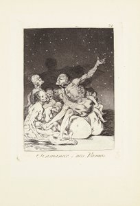 Wenn der Tag anbricht, werden wir losziehen (Si amanece; nos vamos) Platte 71 aus: Los Caprichos von Francisco Jose de Goya y Lucientes