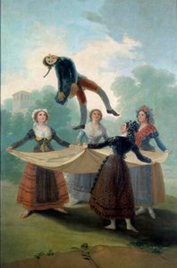 Junge Frauen werfen eine Stoffpuppe in die Luft von Francisco de Goya
