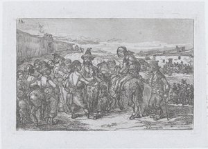 Tafel 14: eine große Gruppe von Menschen im Freien, möglicherweise eine Schauspielertruppe, aus der Serie