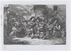 Tafel 17: Straßenmusiker und tanzende Figuren, aus der Serie von Bräuchen und Vergnügungen von..., 1850