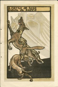 Illustration von Francisco Sancha Lengo (1874-1936) - Flugblatt, circa 1915 - A carne de lobo diente de perro - Krieg von 14-18, Deutschland Preußen, England Großbritannien, Kriegsteilnehmer und Symbole, Frankreich, Spanische Sprache, Ausländische Presse - von Francisco Sancha y Lengo