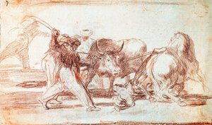 Stierkampf: Die Mauren, die in Spanien lebten, ignorierten die Aberglauben des Korans und übernahmen diese Kunst der Jagd, indem sie Speere in die Luft warfen von Francisco de Goya