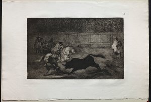 Stierkämpfe: Ein spanischer Ritter bricht kurze Speere mit Hilfe von Assistenten von Francisco de Goya