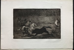 Stierkämpfe: Ein spanischer Ritter bricht kurze Speere mit Hilfe von Assistenten, 1876 von Francisco de Goya