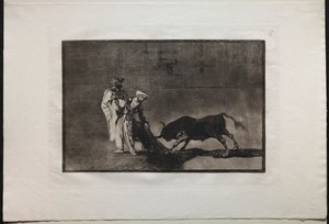 Stierkämpfe: Die Mauren machen ein anderes Spiel im Ring und rufen den Stier mit dem Burnous von Francisco de Goya